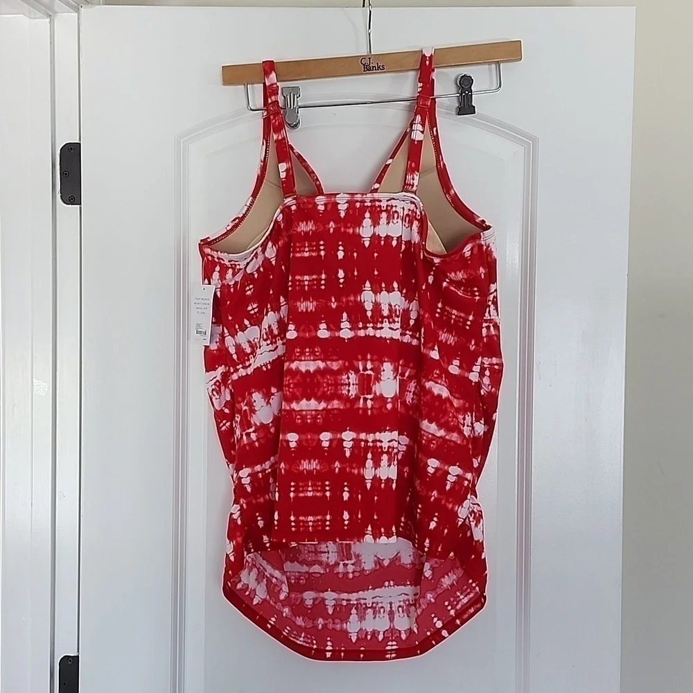 CACIQUE Tankini Top Swim Tie Dye Red White 46DD